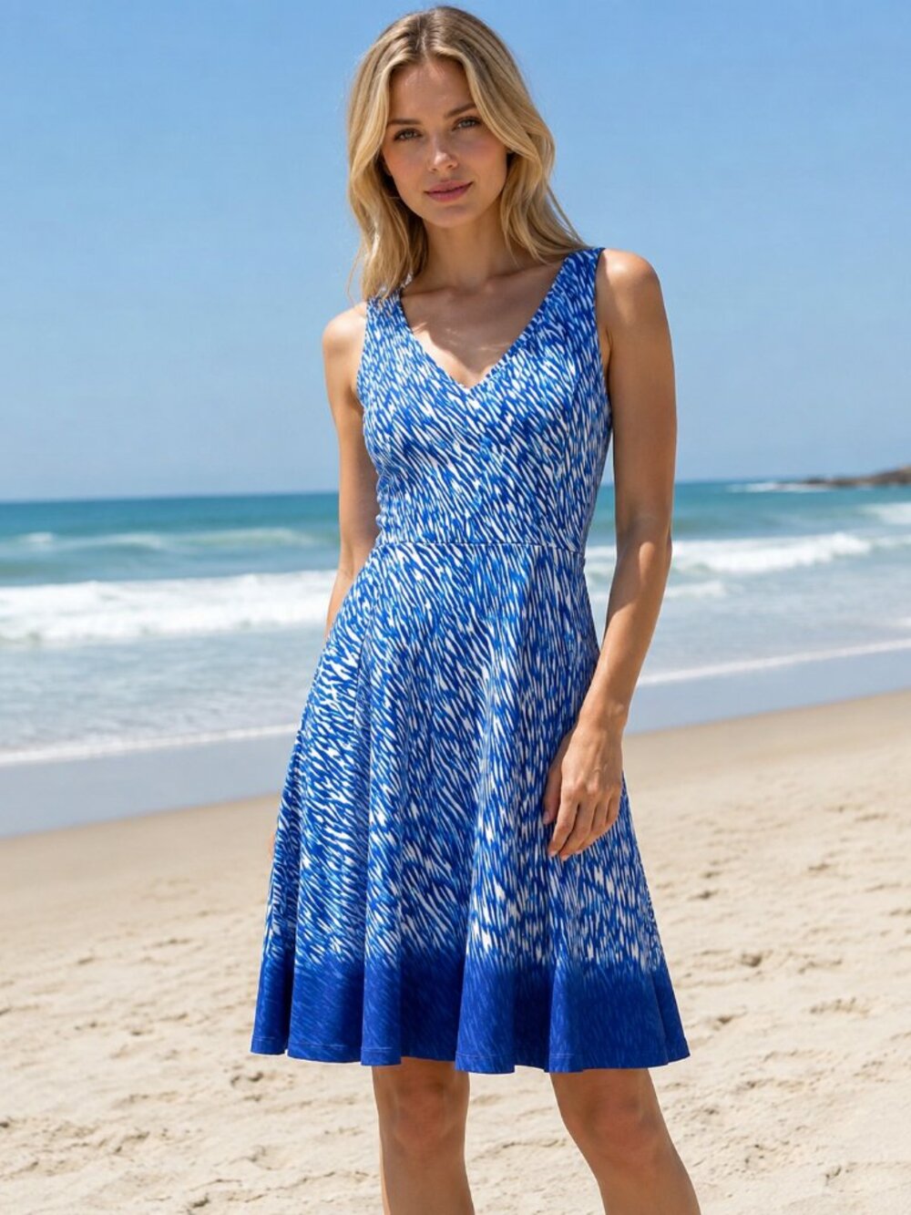 Athleta "Dreaming" blue & white sleeveless dress, size XS